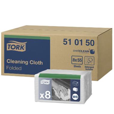 Aftørringsklud Tork W8 1-lag 385x320mm Hvid,8 pk x 55 stk/krt