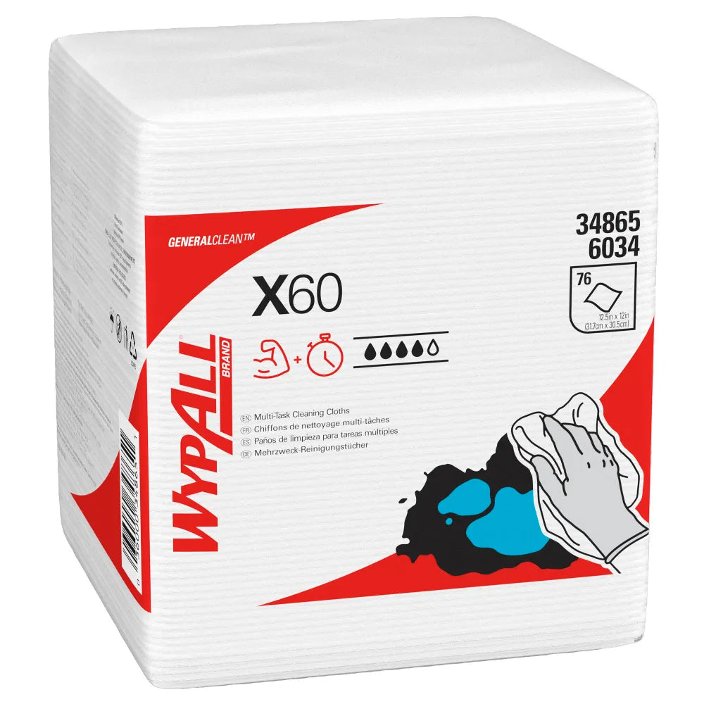 Aftørringsklud Wypall X60 1-lag 317x305 mm Hvid,12 pk x 76 stk/krt