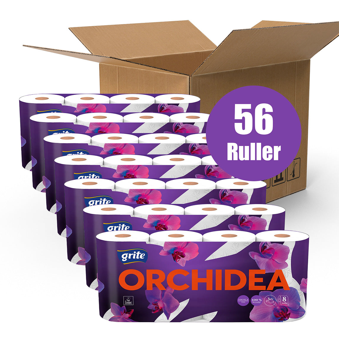 56 ruller | 3-lags Toiletpapir | Grite Orchidea - 100% nyfiber