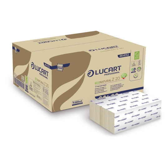 Håndklædeark Lucart EcoNatural Z-Fold, 2-lags, 24×20 cm, 3000 stk/krt