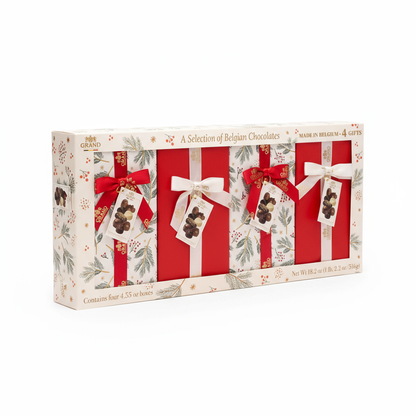Grand Belgian Collection – 4 Gaveæsker (4 × 130 g) – Belgisk Chokolade Assorteret