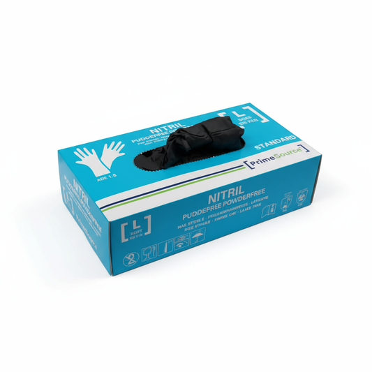 Engangshandske, L, Sort, nitril, pudderfri (100stk) Primesource