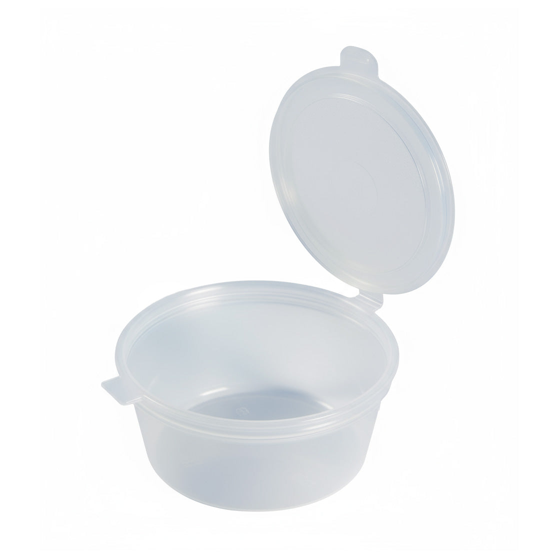 Dressingbæger – 30 ml, Ø50x25 mm, rund, transparent PP m. hængslet låg, 1000 stk./krt.