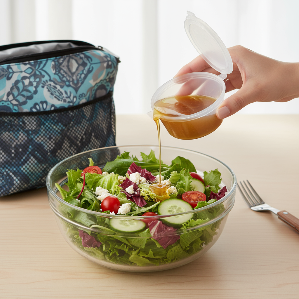 Dressingbæger – 30 ml, Ø50x25 mm, rund, transparent PP m. hængslet låg, 1000 stk./krt.