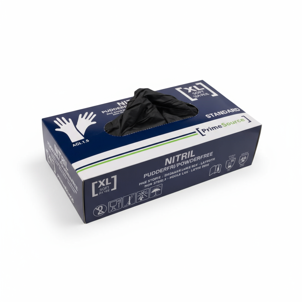 Engangshandske, XL, Sort, nitril, pudderfri (100stk) Primesource