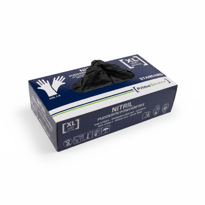 Engangshandske, XL, Sort, nitril, pudderfri (100stk) Primesource