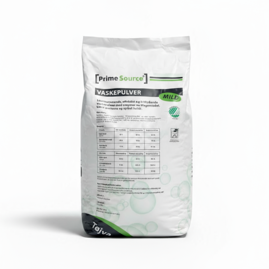Vaskepulver Prime Source Mild svanemærket 10kg uden parfume/optisk hvidt,10 kg/sæk