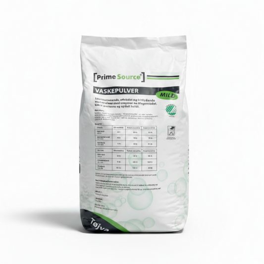 Vaskepulver Prime Source Mild svanemærket 10kg uden parfume/optisk hvidt,10 kg/sæk