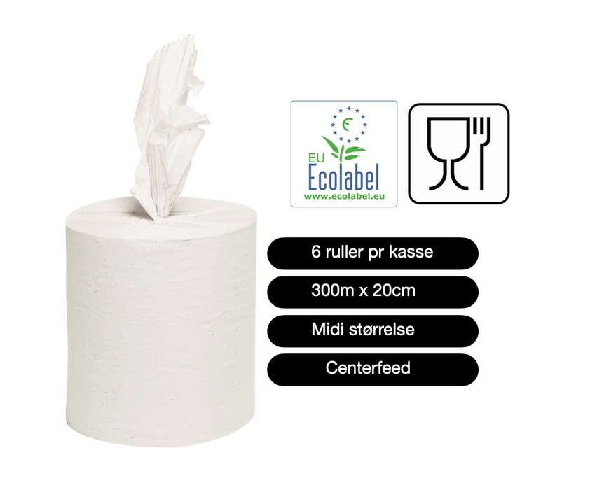 Håndklæderulle, bæredygtigt papir, 300 meter, 6 stk./kasse