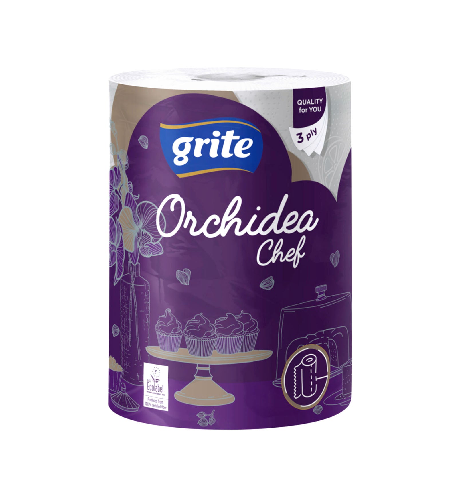 10 ruller | 3-lags Maxi Køkkenrulle | Grite Orchidea - 100% nyfiber