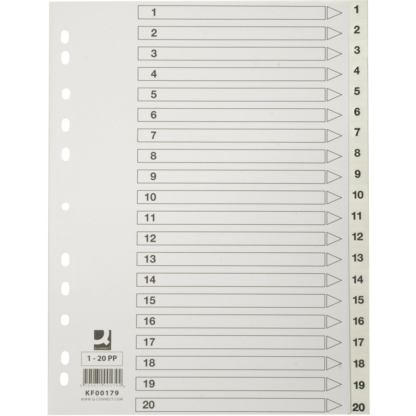 Q-connect register i A4 1-20 i plast i farven hvid