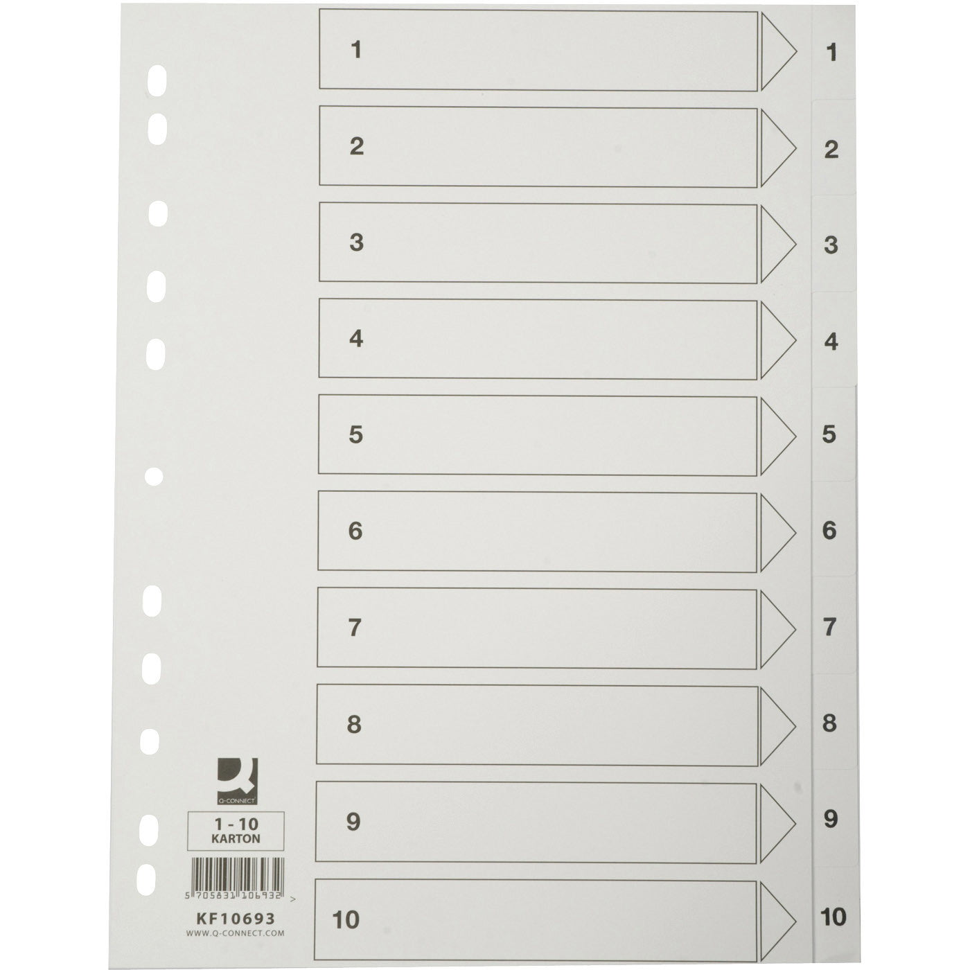 Q-connect register i A4 1-10 i karton i farven hvid