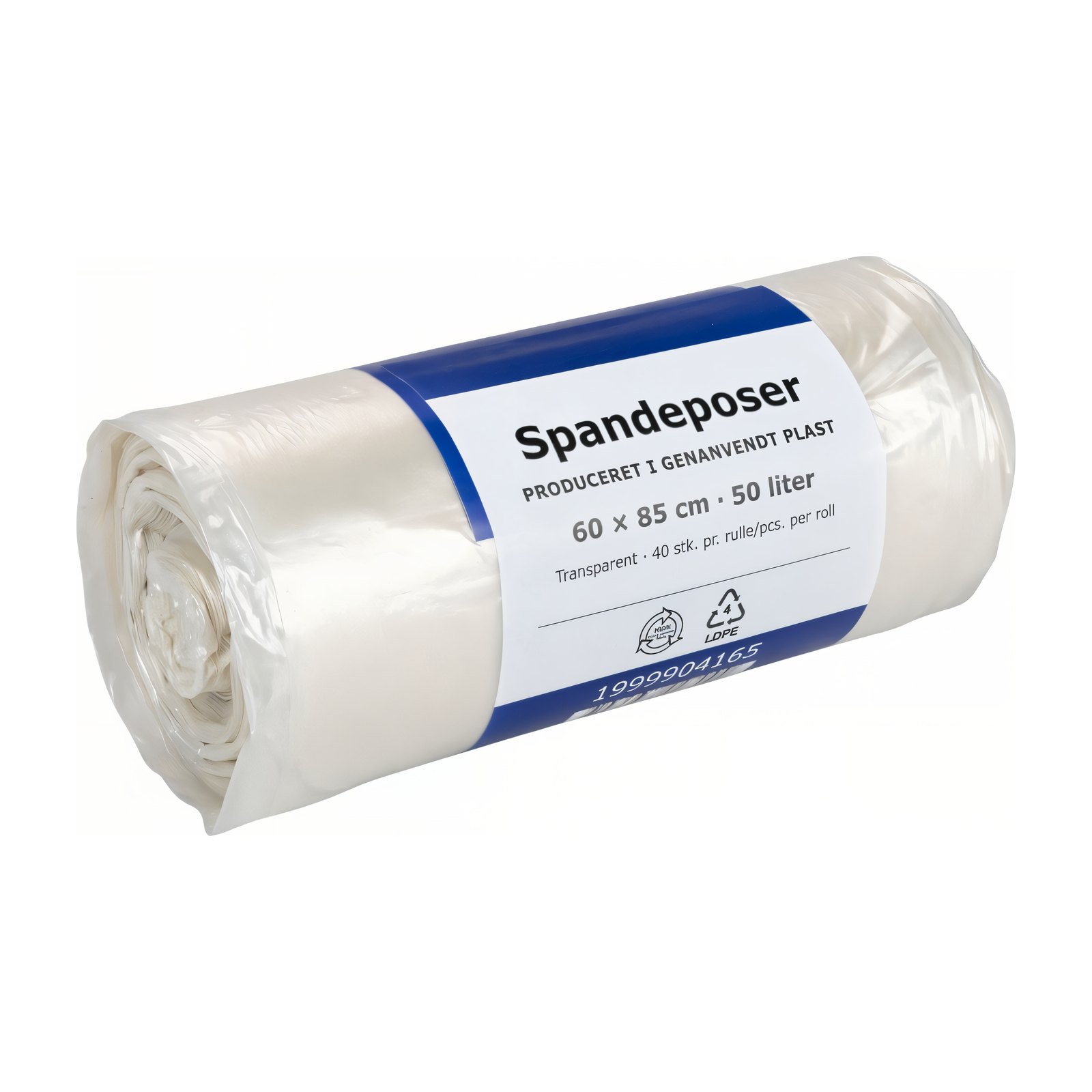 Spandepose 50 liter, klar – 100 % genanvendt LDPE, 60×85 cm