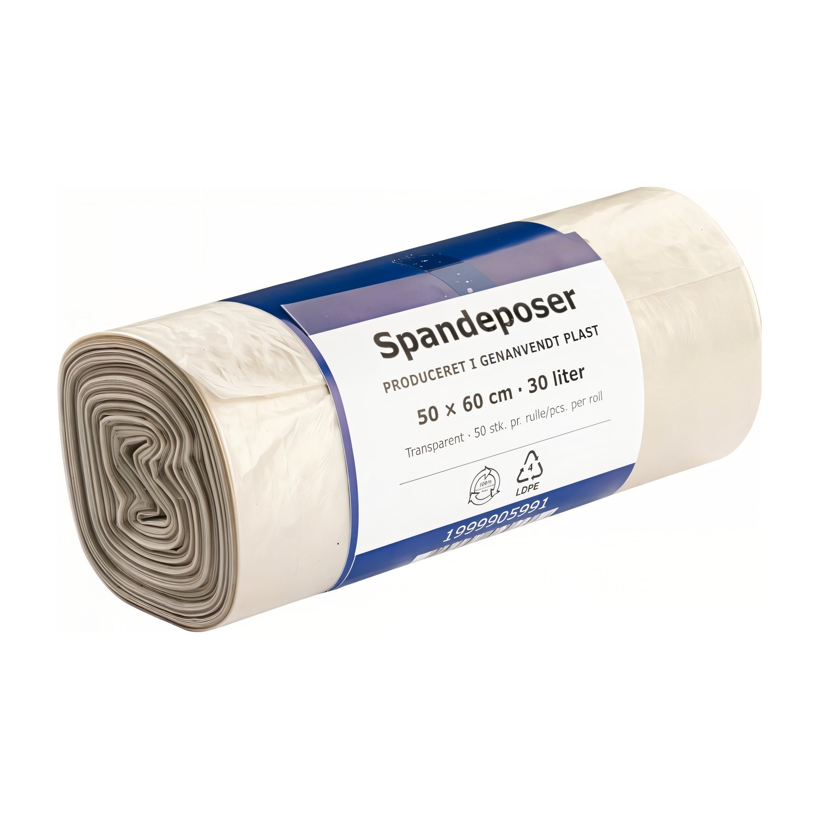 Spandepose 30 liter, klar – 100 % genanvendt LDPE, 50×60 cm