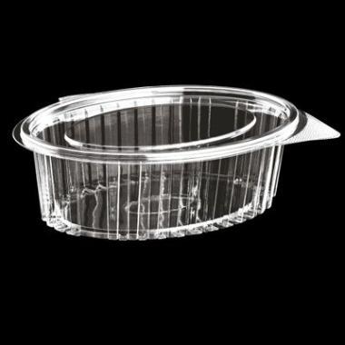 Plastbæger Catersource 500 ml 127x160x57 mm Oval Hængslet låg RPET Klar,100 stk/ps