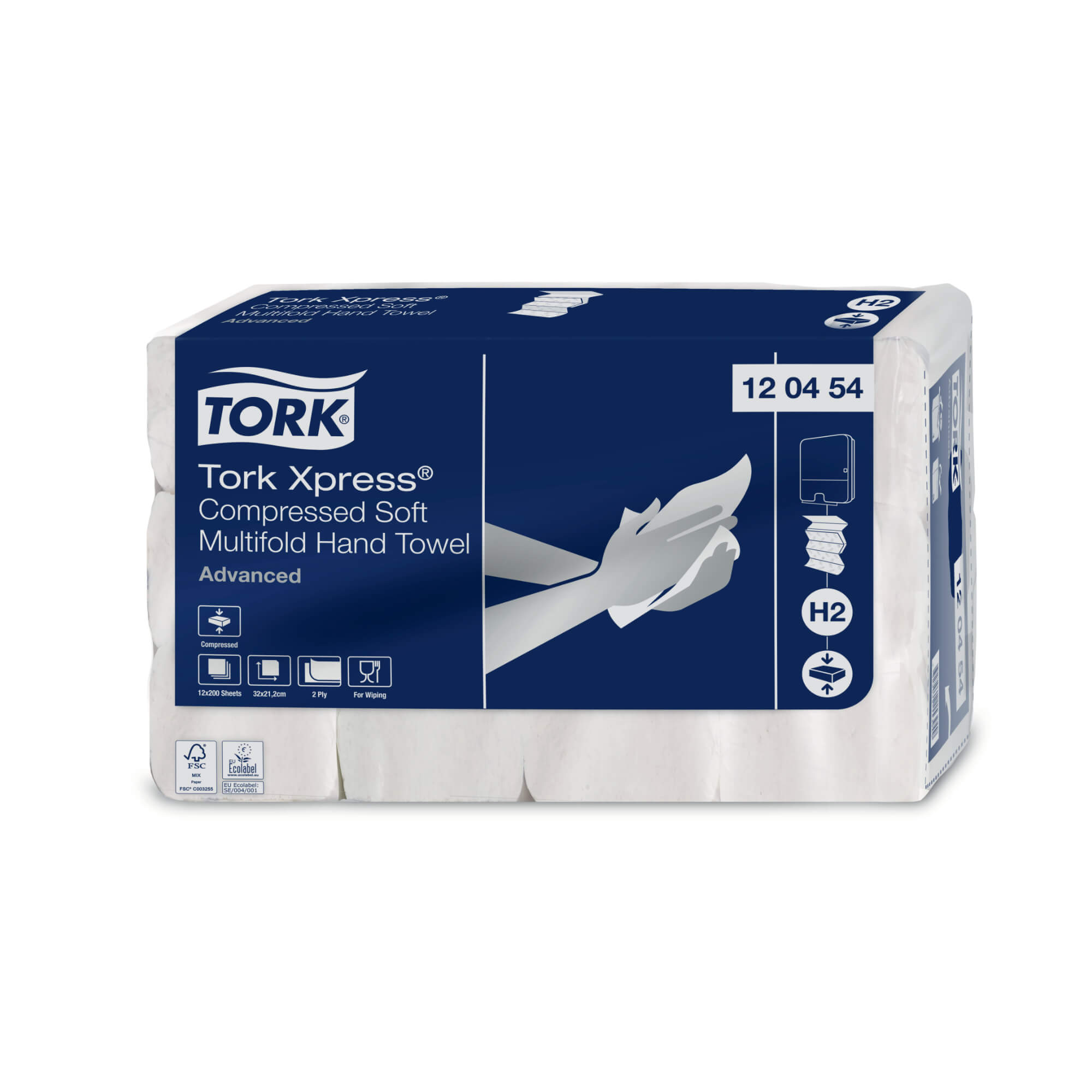 Håndklædeark Tork Advanced H2 M-Fold 2-lag kompr. L32xB21.2xD8cm Mix FSC Hvid,12 pk x 200 stk/krt