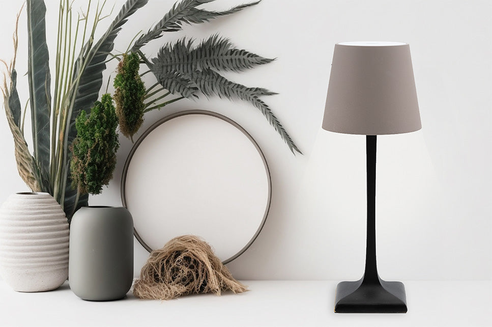 LED table lamp MILANO, wireless and rechargeable, black/taupe