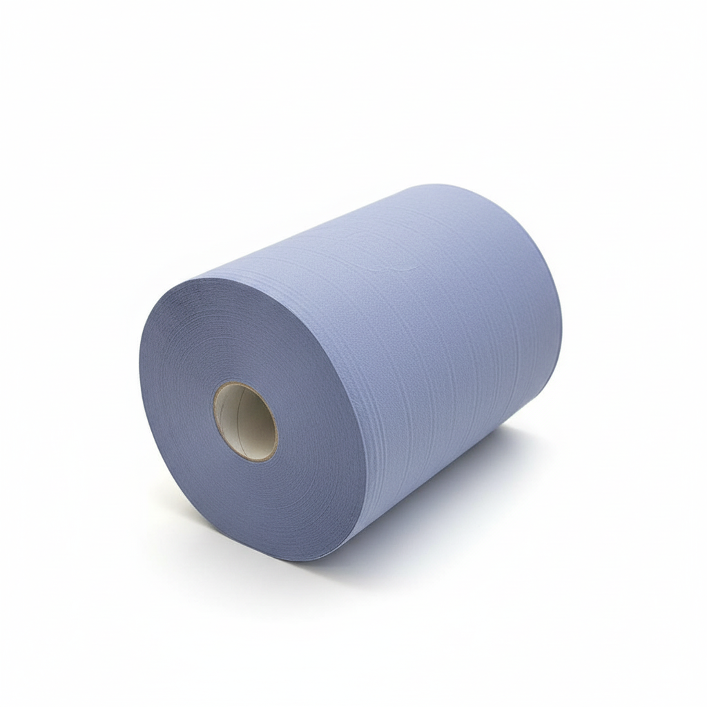 Aftørringsrulle Industri 2-lag Ø29.5cm B37cmxL350m Genbrug Blå,2 rl/sæk