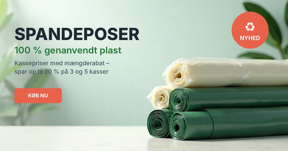 Spandeposer i 100 % genanvendt plast – kassepriser med mængderabat